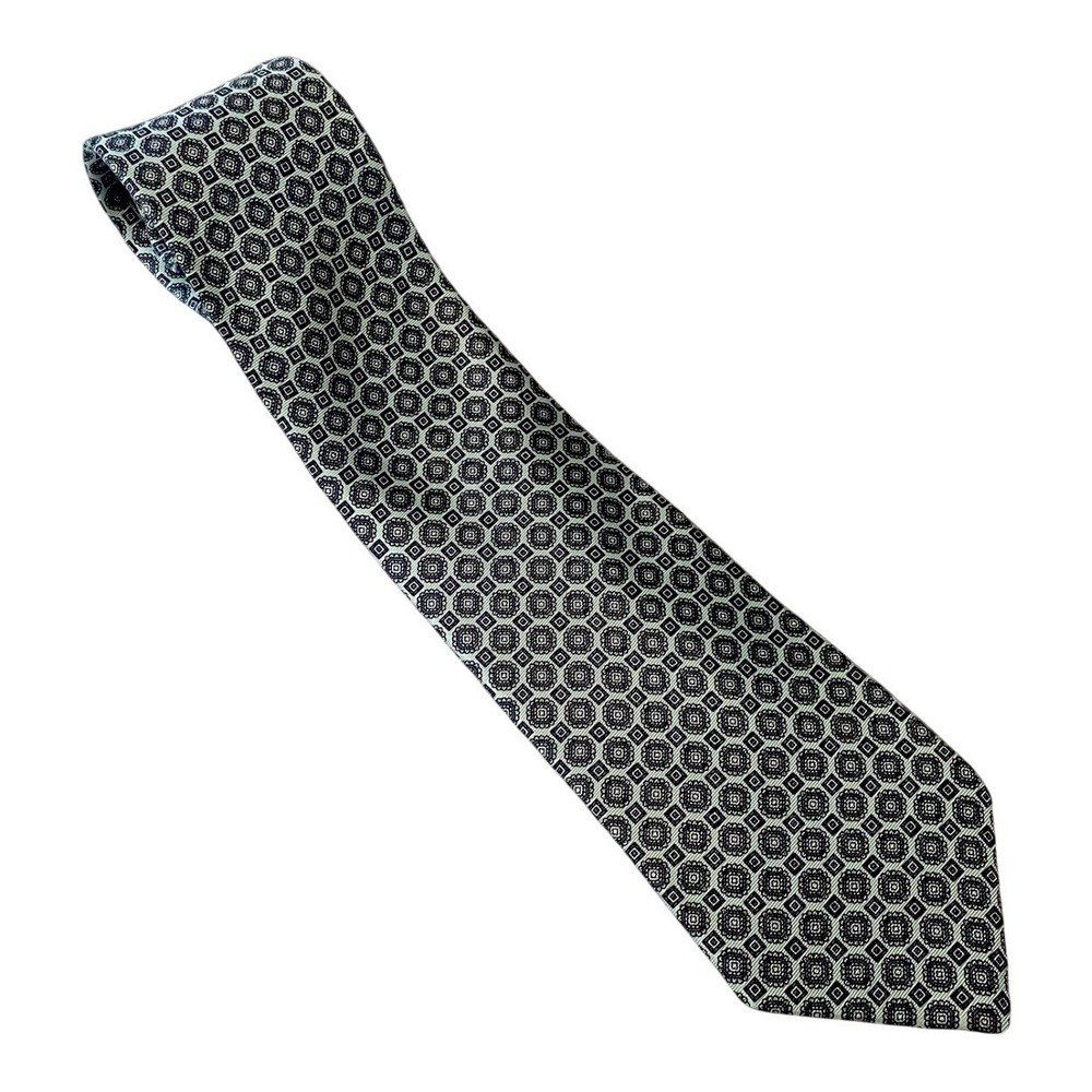Cavalier Silk Necktie Mens One Size Green Navy Geometric Medallion Classic Tie